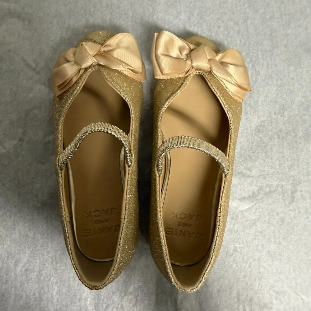 Janie and Jack Gold Sparkle Bow Ballet Flat Shoe Little Girls Toddler 7 Fancy - Picture 6 of 10